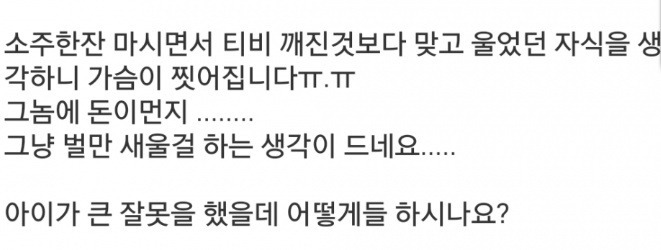 아이 뺨을 때렸어요,가슴이 아픕니다....jpg | 인스티즈