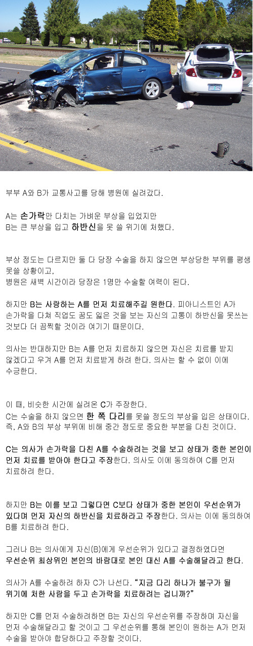 의사의 딜레마. 누구를 먼저 수술해야 하는가? | 인스티즈