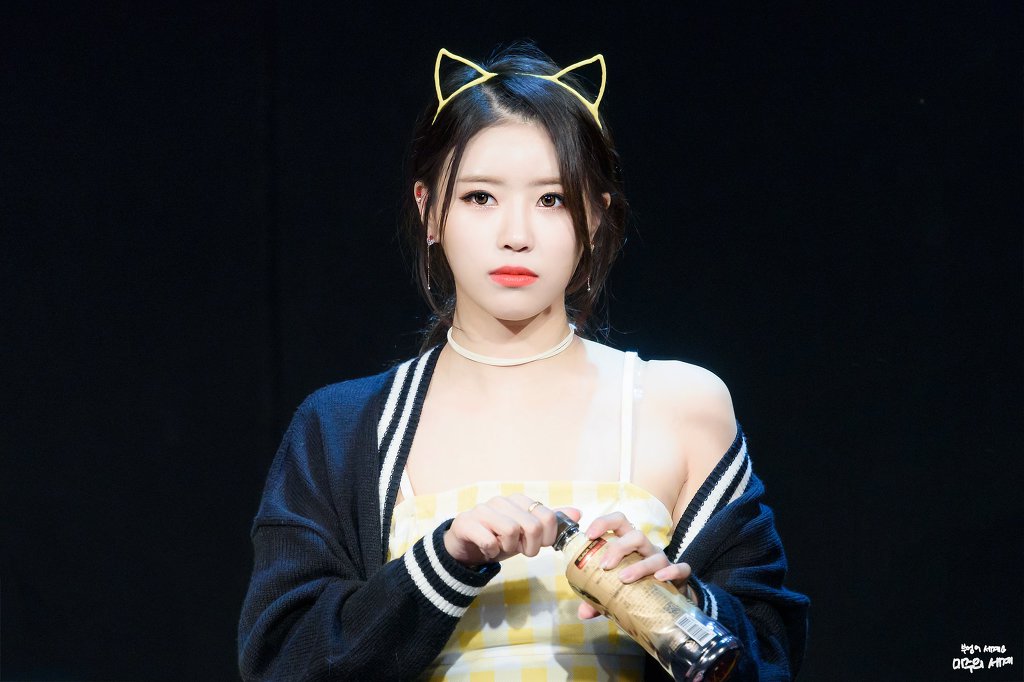 노란 원피스에 고양이 머리띠를 쓴 러블리즈 미주.jpgif | 인스티즈