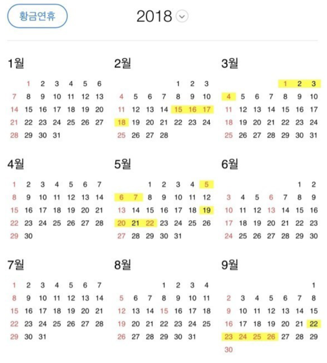 2018년 황금연휴 | 인스티즈