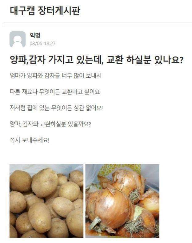 양파.감자 가지고있는데 교환하실분있나요? | 인스티즈