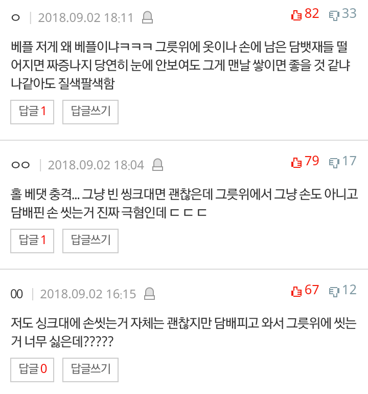 싱크대에 담배핀 손 씻는 남편 | 인스티즈